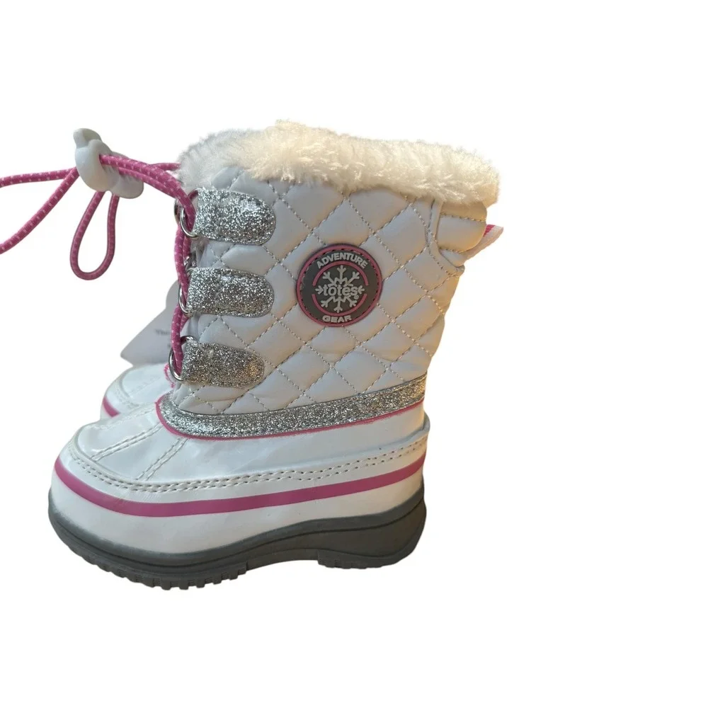 Totes Adventure Gear Toddler Girls White Quilted Snow Boots Size 5 Med NWT!